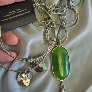 Silver Trio Minimalist Lanyard /Charms Bangle And Brushed Hoop Necklace